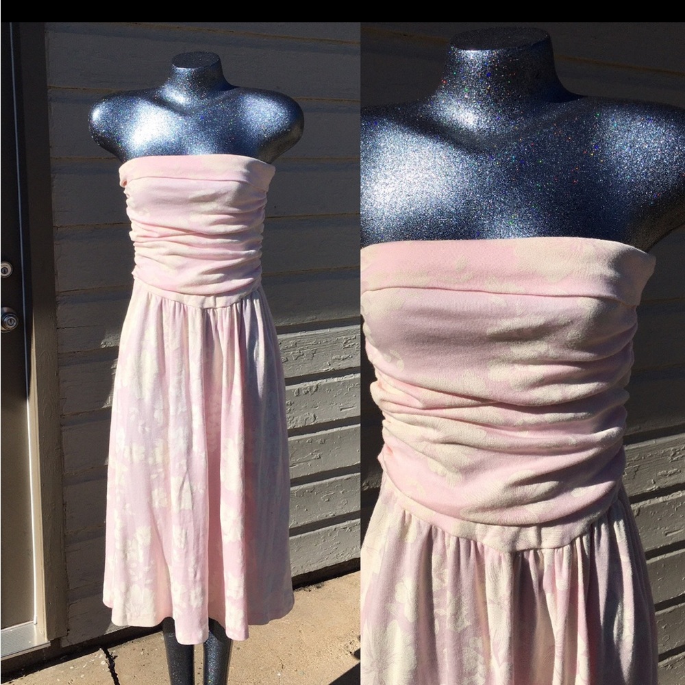Vintage Pink and White Tube Dress, Small-Medium